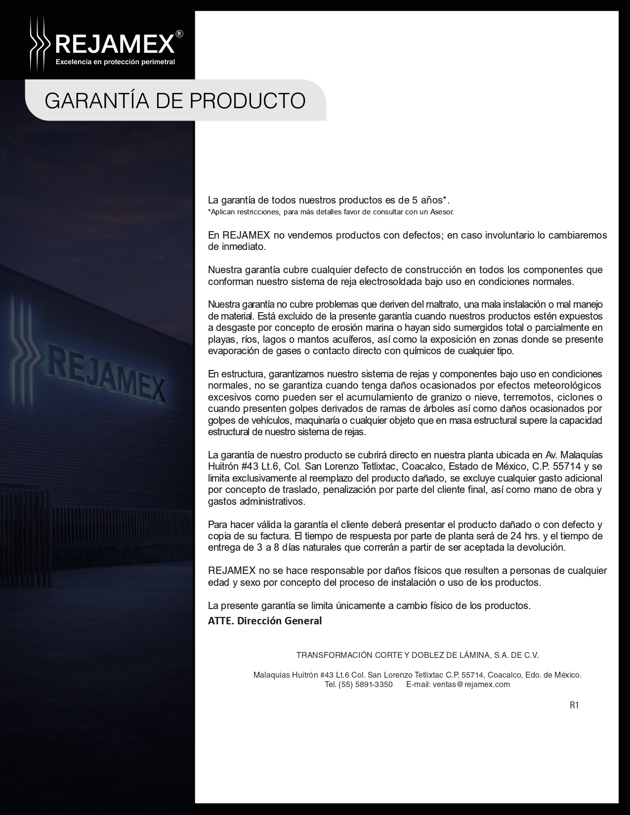 Garantía Productos Rejamex 2022